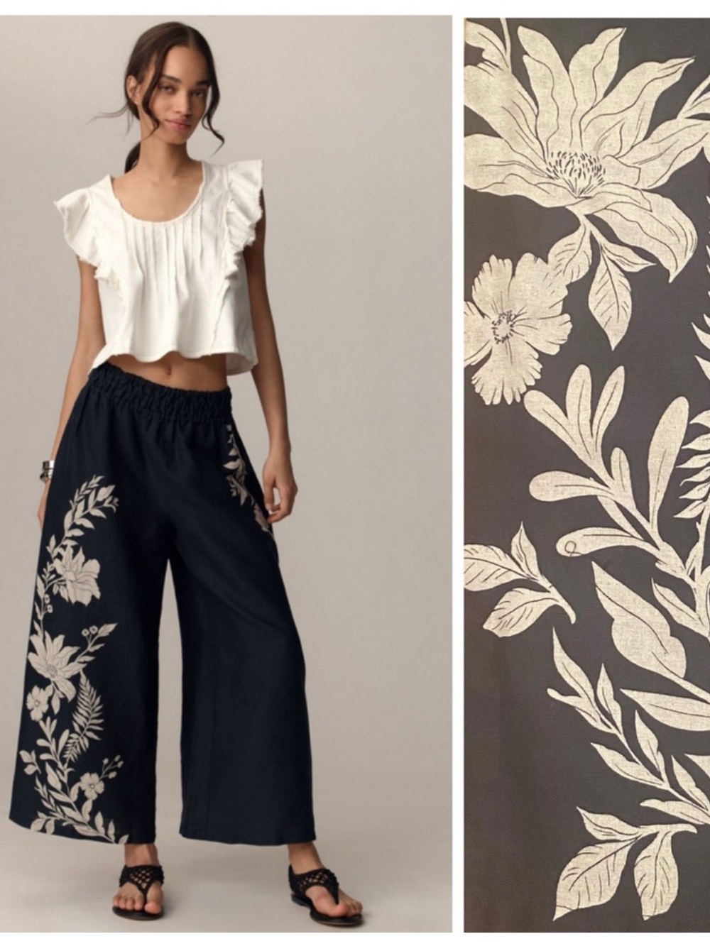 Anthropologie Somerset Linen Pants Pull-On Floral Print Large